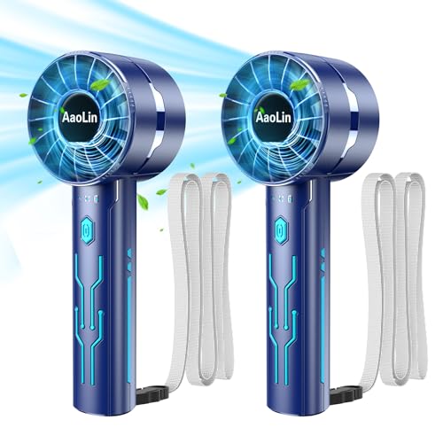 AaoLin 2pcs Portable Handheld Turbo Fan with 7000rpm High-Speed Motor USB Rechargeable Cooling Personal Fan 4-Speed, 4-16H Runtime, with Lanyard for Outdoor Travel, Women, Kids, Summer Gift