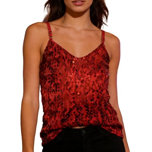 Camisola de lentejuelas brillante camiseta sin mangas cuello en V cosplay