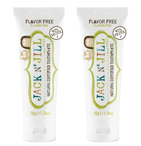 Jack N’ Jill Natural Certified Kids Toothpaste – Fluoride-Free Toddler & Baby Toothpaste with 40% Xylitol, No Sugar, Suitable from 6 Months+, Flavour-Free, Pack of 2 (50g Each)