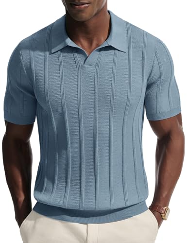 Image of PJ PAUL JONES Mens Polo Shirts Short Sleeve V Neck Knitted Polo T Shirts Tops Blue M