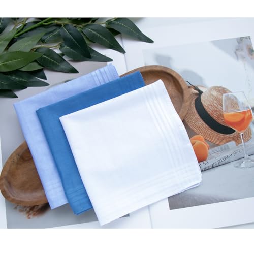 Image of 3-Pk Mens Cotton White Pocket Square with Color Border(10 Colors)