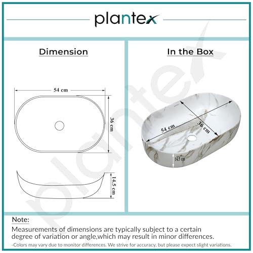 Image of Plantex Oval Ceramic Wash Basin /Tabletop Basin for Bathroom /Washbasin Sink for Home /Office (Glossy White - 21 x 14 x 6 Inch)