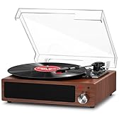 Giradischi Vinile, FYDEE Giradischi Portatile Vintage Bluetooth con 3 Velocità 33/45/78 RPM e 2 Altoparlanti Incorporati, Lettore di Vinile Retro Supporto per Cuffie, RCA, AUX - Noce