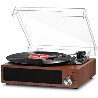 Giradischi Vinile, FYDEE Giradischi Portatile Vintage Bluetooth con 3 Velocità 33/45/78 RPM e 2 Altoparlanti Incorporati, Lettore di Vinile Retro Supporto per Cuffie, RCA, AUX - Noce