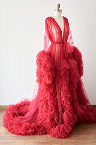 BATHGOWN Sexy Illusion Long Lingerie Tulle Robe Nightgown Bathrobe Sleepwear Bridal Robe Wedding Scarf2