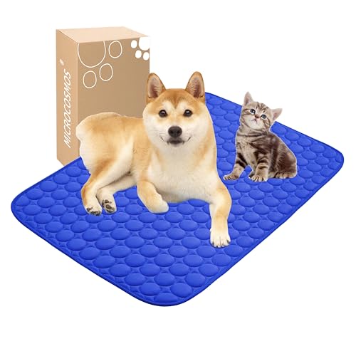 MICROCOSMOS Summer Cooling Mat & Sleeping Pad- Water Absorption Top, Materials Safe, Easy Carry, EZ Clean. Keep Cooling for Pets, Kids and Adults.(Dark Blue, 28" x 22")