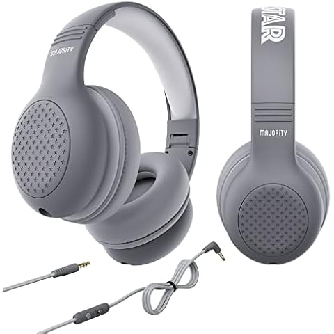 MAJORITY Wired Kids Headphones Over Ear | Comfort Soft Cushion Earpads | Lightweight & Fully Foldable Childrens Headphones Superstar | 85-94db Volume Limiter for School, Travel & Home | Grey Cover