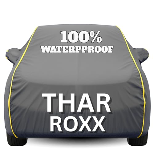 Image of Waterproof Car Body Cover - 100% Water Proof Custom Fit New Car Covers, Outdoor Full Protecting Cover for Thar Roxx (All Models) with Free Storage Bag - UV, Rain & Dust, All Weather Protection