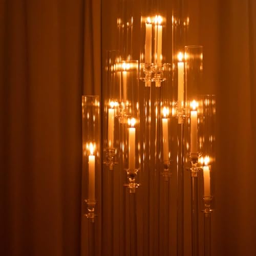 TABLECLOTHSFACTORY 10 Arm Clear Acrylic Cluster Round Taper Candle Holder Candelabra, Pillar Candle Stick Stand with Circular Base - 47