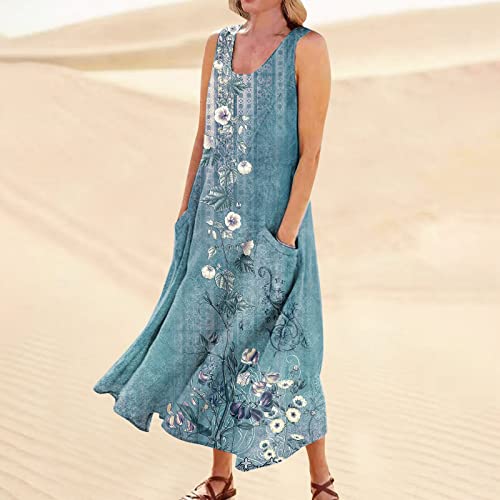 Plus Size Cotton Linen Summer Dresses for Curvy Women 2025 Sleeveless Maxi Vacation Beach Sundresses with Pockets