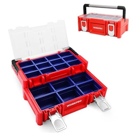 WORKPRO 17-inch Plastic Tool Box with Locking Lid Cover