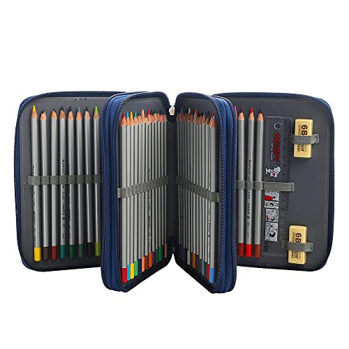 Image of 72 Slots Pencil Case Organizer w /Removal Handle Strap | 3-Layer Zipped Pencils Box Large for Colored Pencils Watercolor Pencils for Office and Travel for Artist