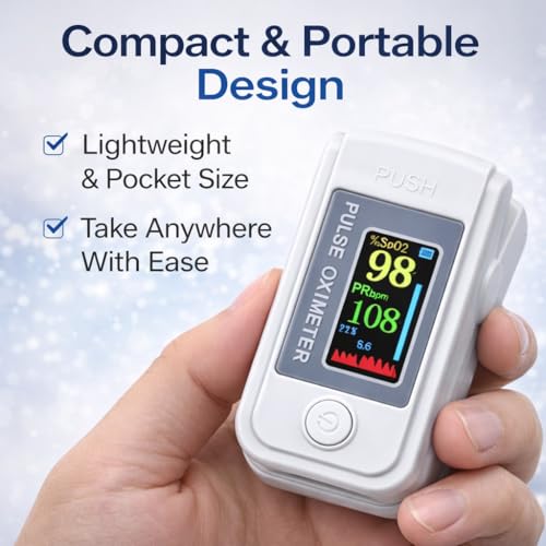 Image of Fingertip Pulse Oximeter, Blood Oxygen (SpO2) Monitor with Pulse Rate & LED Display, Portable Oxygen Saturation Monitor for Home & Travel (LK89)
