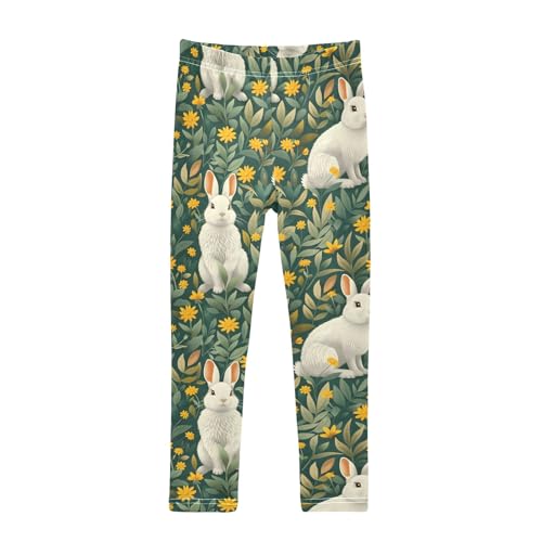 Flower Rabbit Yellow F Girls Leggings Athletic Pants Tights Stretch Bottom