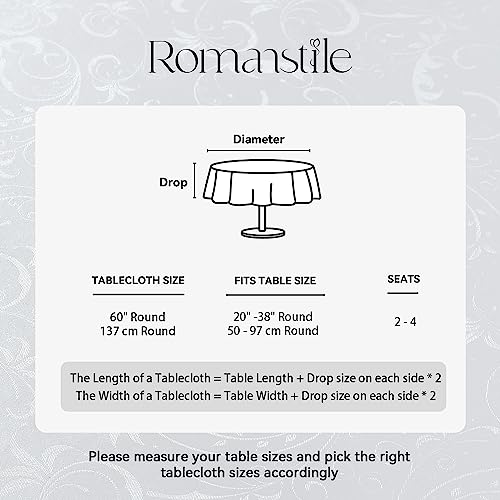 Image of Romanstile Waterproof Vinyl Tablecloth Round, 60 x 60 Inch, Flower White | Flannel Backing Wipeable Table Cloth, Heavy Duty Plastic PU Table Cover for Kitchen Dining, Indoor & Outdoor Use