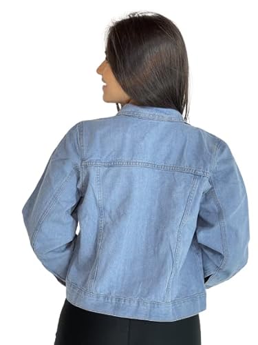 Jaqueta Jeans Feminina Curta (AZUL-ESCURO, GG)