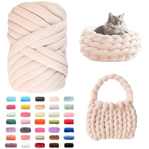 Fhlprte Armstricken Wolle 500g/16m, Dicke Wolle Garn,wolle zum armstricken Chunky Yarn Schlauchgarn Häkelwolle Isländische für Anfänger, Decken, Tasche, Handstrickgarn (Beige)
