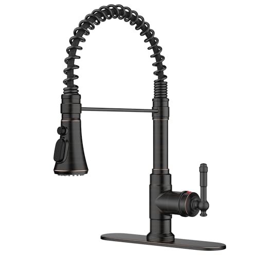 Image of FORIOUS Antique Kitchen Faucet with Pull Down Sprayer, Oil Rubber Bronze, High Arc Single Handle Vintage Spring Sink Faucet 1 or 3 Hole for Pot Filler, Farmhouse Camper Laundry Camper
