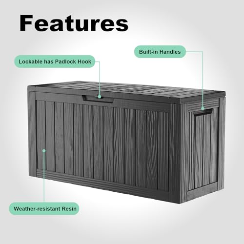 Image of 90 Gallon Waterproof Resin Deck Box, UV Resistant Outdoor Storage for Garden, Patio, Porch, Delivery, Striped Black