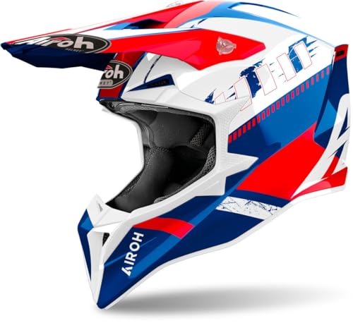 Casque moto AIROH WRAAAP FEEL bleu rouge idéal pour vos sorties enduro et cross