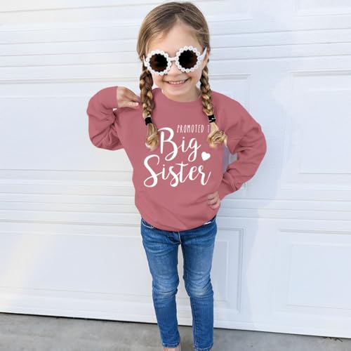 Big Sister Sweatshirt Baby Ankündigung Pullover Mädchen Kinder Langarmshirt Befördert Zu Große Schwester Outfit Geschwister Babykleidung Rundhals Warmer Neugeborenen Pulli(Dark Pink,3-4Jahre)