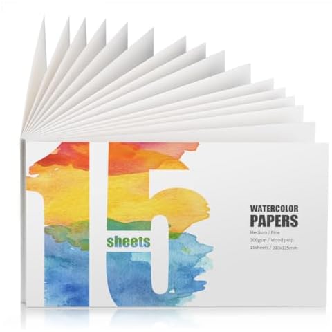 FLYDOM ART Watercolor Papers, Watercolor Sketchbook,15 Sheets, 300gsm, Wood Pulp Paper, Blank for Hand Painting,Size: 5 * 8 inch Cover
