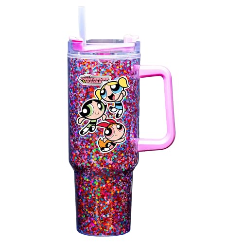 Spoontiques Powerpuff Girls 40oz Acrylic Travel Mug - Double Wall Acrylic with Sliding Lock Travel Lid and Straw - 11