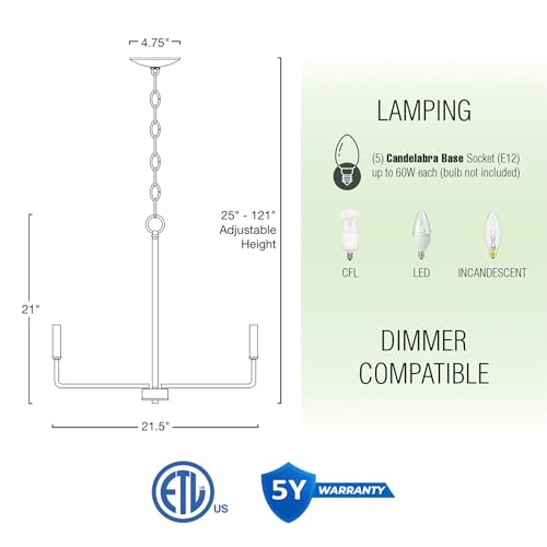 Image of Kira Home Camille 22 inch Modern 5-Light Chandelier for Kitchen Island