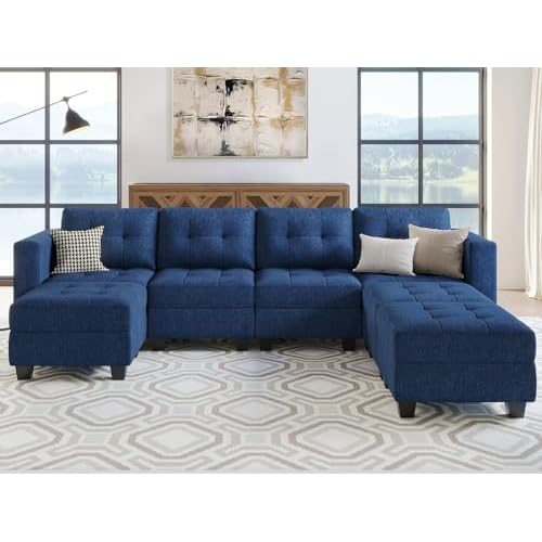 Belffin Modular Storage U-Shape Sectional Sofa Couch with Reversible Chaises 7-seat Sofa with Storage Seat Modular Sectional Sofa Set with Ottomans Mo