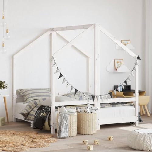 prissent Canapé para niños, blanco, 2 x (70 x 140 cm), madera maciza de pino, estructura de cama para niños, estructura de cama de madera para dormitorio, cuna, gemelar, cama de madera