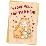 BINVASDS Cat Mom Mothers Day Card, Cute Mothers Day Card for Cat Lovers, Cat Mom Birthday Card from Cats- Love You Fur-Ever Mom