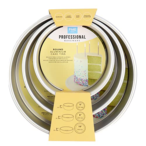 PME - Round Cake Pans 15.2, 20.3, 25.4 cm x 5.1 cm Deep, Set of 3 RNDB68102, Silver