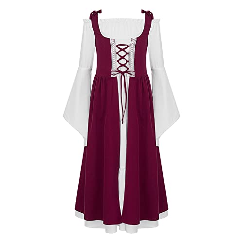 Runhomal - Vestido de princesa renacentista para niña medieval para niña, vestido gótico de Halloween, disfraz de cosplay de carnaval, 18 meses – 16 años, En Burgundy, 9-10 Años