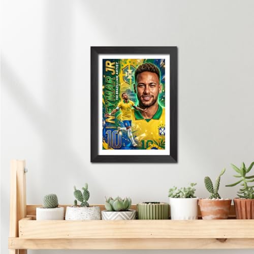 Image of TenorArts Neymar Jr Brazil Poster Frame Worldcup Themed Laminated Photo Framed Painting with Matt Finish Black Texture (12 inches x 9inches)