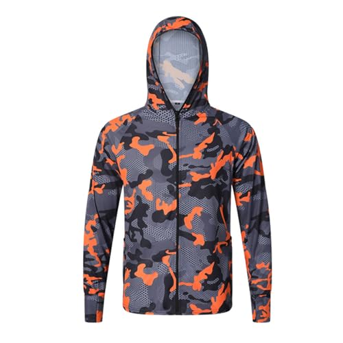 Men's UPF 50+ Light Jacket Sun Protection Hooded SPF UV Jacket Outdoor Hiking Fishing Camo Shirt Long Sleeve Full Zip