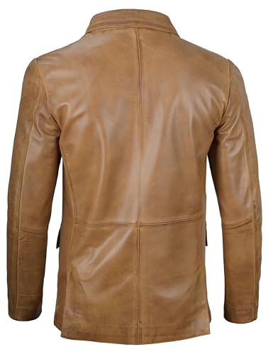 Image of fjackets Mens Leather Jacket - Real Lambskin Leather Blazer, Notched Collar Sport Coat for Men