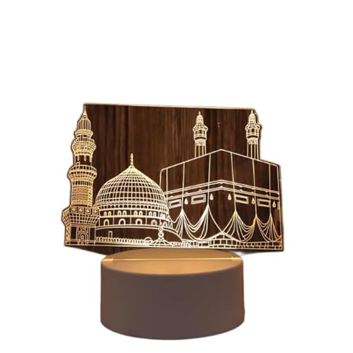 Al-Muallim Books Wood Acrylic Usb Islamic 3D Led Night Lamp – Kaaba & Masjid Nabawi Design