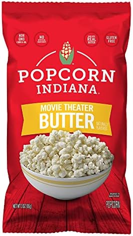 Popcorn Indiana Movie Theater Butter Popcorn, with Real Butter, Gluten Free & Non-GMO, 4.75 Ounce (Pack of 12)