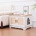 RYpetmia Boho Cat Litter Box Enclosure Furniture, Hidden Litter Box Cabinet with Rattan Doors, Modern Cat Washroom, Wooden Cat House with Reversible Entrance & Top Perch (29.6”L x 21”W x 20.8”H)