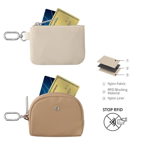 Image of Keychain Wallet Mini Zip Around Wristlet Wallets for Women Detachable Dual Pouch Wristlet Portable Coin Purse Small Wallets With RFID Blocking (Brown & Khaki)