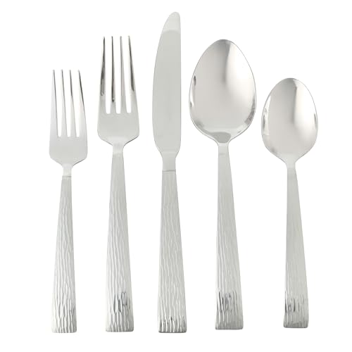 Gibson Home Cowper Flatware Utensil Set, 20-PieceStainless Steel Silverware Service for 4 – Polished Hammered Design by Gibson Home - Used condition - US$20.60