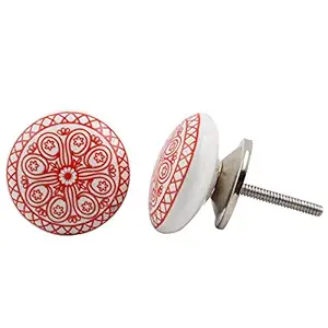 Indian-Shelf Pack of 8 Red Drawer Pull- Ceramic Door Pull- Round Drawer Knob- Floral Dresser Knob- Door Handles- Cute Drawer Knobs- Modern Dresser Knobs- Dresser Knobs and Pulls