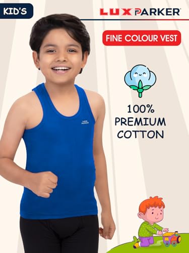 Image of LUX PARKER Boy's Regular Fit Plain Vest | 100% Cotton| Skin Friendly | U- Neck | Lightweight | Pack of 9