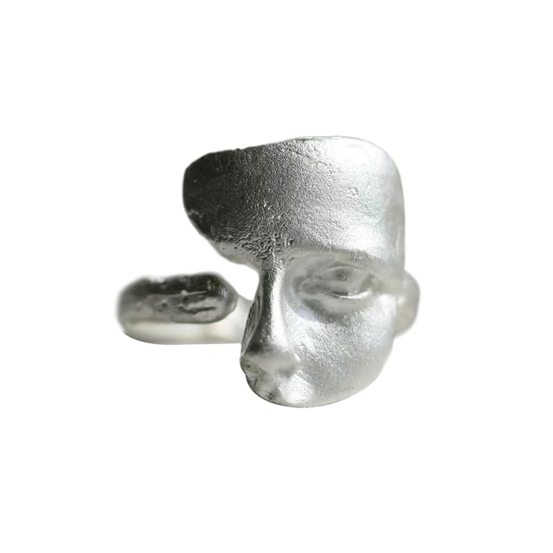Anillo de máscara creativo para mujeres y hombres, con personalidad, plateado, abierto, ajustable, esmerilado, anillo de regalo, talla única, sin piedra, sin perla