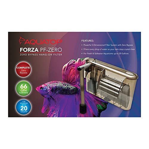 Image of Aquatop Forza 66 GPH Zero Bypass Hang On Filter - for 20 Gallon Tanks, Great for Salt & Freshwater Tanks, Keeps Water Crystal Clear, Prefiltered Water Intake, Aquarium Filter, PF-Zero