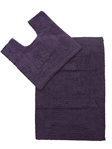 SASHAA WORLD Solid Anti-Skid Cotton Bathmat and Contour Set for Bathroom, Ultra Soft & Absorbent, Tufted Weave, Anti-Slip Latex Backing, Includes Contour & Rectangle Mat, 50X80cm, Purple Pack of 2