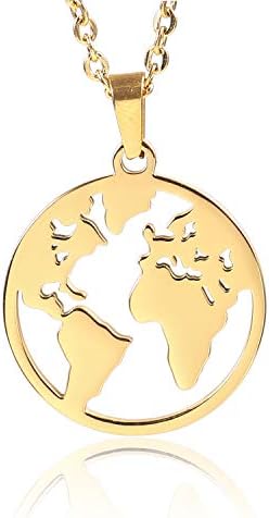 World Map Necklace Mother Earth Necklace Long Distance Travel Gift (Gold)