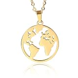 World Map Necklace Mother Earth Necklace Long Distance Travel Gift (Gold)