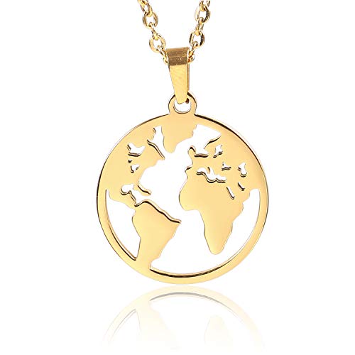 World Map Necklace Mother Earth Necklace Long Distance Travel Gift (Gold) #TOP1