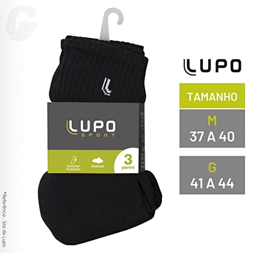 Kit 09 Pares Meia Lupo Sport Cano Médio Algodão Adulto Unissex | 9 Pretas | 41-44